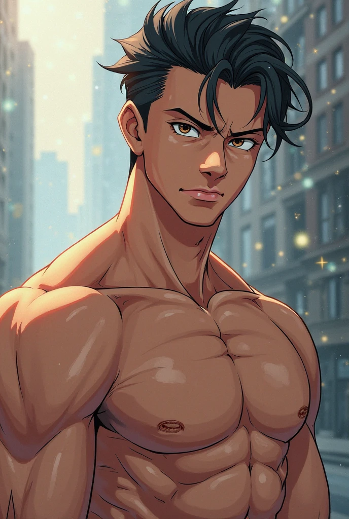 (masterpiece best quality 8k ultra-detailed:1.5) ultra realistic, solo standing male, muscular handsome (((perfect face,perfect eyes))) ((topless)) (undercut), anime style, illustration, (((underwear, big bulge))), realistic shade, sharp, detailed beautiful face and eyes, perfect beautiful body, perfect hands, (dynamic pose), shiny skin