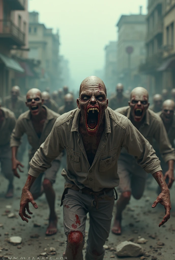 (high resolution, 8k, photorealistic, hyper detailed, masterpiece, exquisite, vivid colors, perfect composition, intricate details,Best Quality, 8K, Masterpiece: 1.2, Photorealistic: 1.37, HDR, UHD),image of a full-body group of zombies,image 3D,