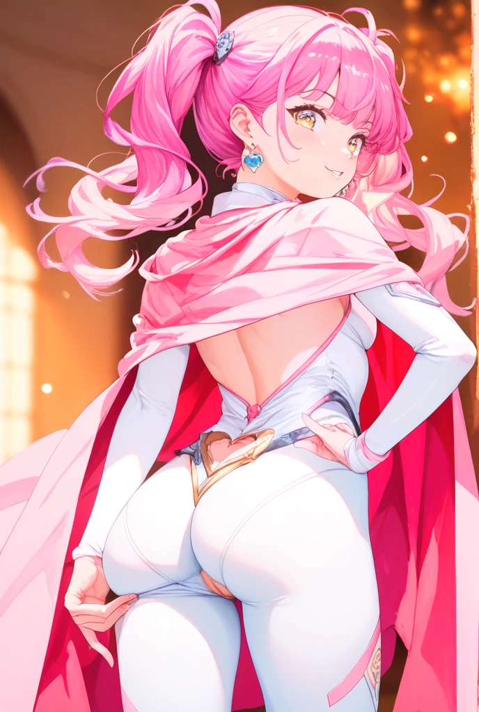 obra maestra, Mejor calidad, absurdos, perfect anatomy, 1 girl, Solo, SMMoon, adolescente, 1990s \(Estilo\), Sailor Chibi Luna Cabello Rosa, pupilas rosadas ojos, subir las escaleras, de cerca, Sonrisa, tiro de vaquero, Uniforme Sailor Senshi Rosa, Collar marinero rosa, falda plisada rosa, guantes de codo, en postura de espalda, Show off your loot, backward, No hay tanga en un gran trasero, cuerpo completo, aausagi, de cerca booty (falda levantada por el viento, Exponiendo su) (cara de alto detalle)