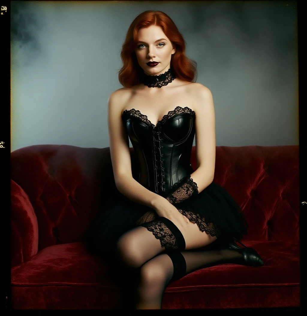 ((melhor qualidade)), ((Obra de arte)), (detalhado),1 Garota, (vampira), nsfw, redhair, bunda, stockings, luvas, glass, super realismo, high heels