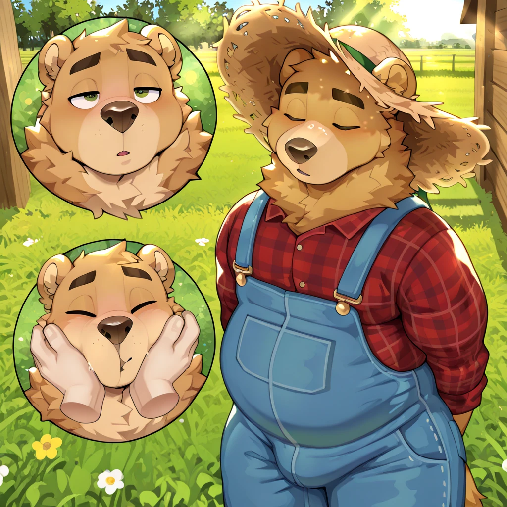 uploaded on e621, by Pixelsketcher, by Bayard Wu, by Thomas Benjamin Kennington , by Einshelm, solo beautiful anthro female deer with ((nice breasts)) and (fluffy tail) and ((beautiful and clear navy blue eyes)), ((wear dirty torn work overalls)), sweaty, embarrassed smile, (detailed Bonifasko lighting), ((detailed fur)), ((straddling the viewer in a POV style. the viewers body is a large bear reclining in a field of crops)), (cinematic lighting), ((detailed background)), ((POV low-angle view)), (three-quarter view), (half body shadow), [backlighting], [crepuscular ray], [detailed ambient light], [gray natural lighting], [ambient light on the belly], (higher wildlife feral detail), [explict content], [sharp focus], (questionable content), (shaded), ((masterpiece)), BREAK