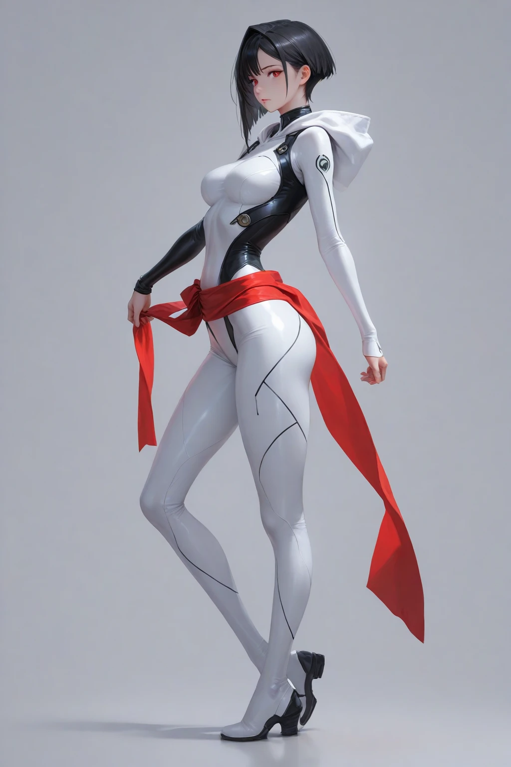 4K quality,Kizi,White color hair,red pupils,tightsuit,Broken clothing,nabel,plumw,Voluptious body,Full body like,Stand pose,perfect slim figure