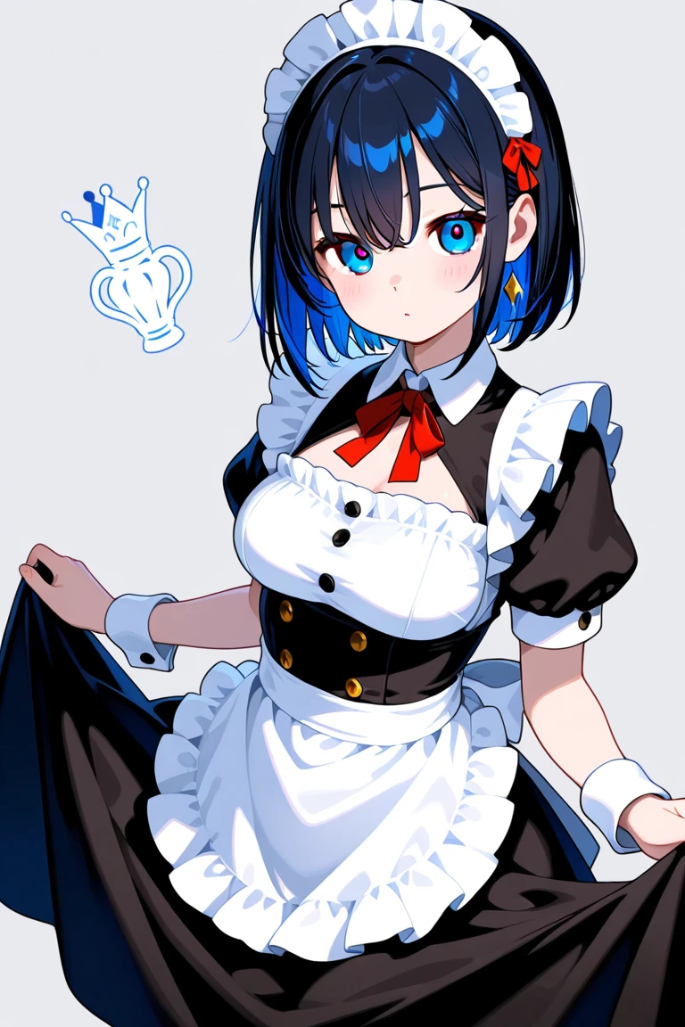 on lap,((((upright)))), ((((stand up)))), looking at the viewer, simple background、white background, 1 girl, open your mouth, smile, Virtual YouTuber、with a girl、((highest quality, expensive_solve, clear_image)),(black hair), (black cat ears), (Ahoge), (ridiculously short hair), (wavy hair), (blue eyes),、laughter、very big breasts、((concept art))、((front))、wore a camisole、I put a hoodie on my shoulders、short pants、cleavage visible、whole body、