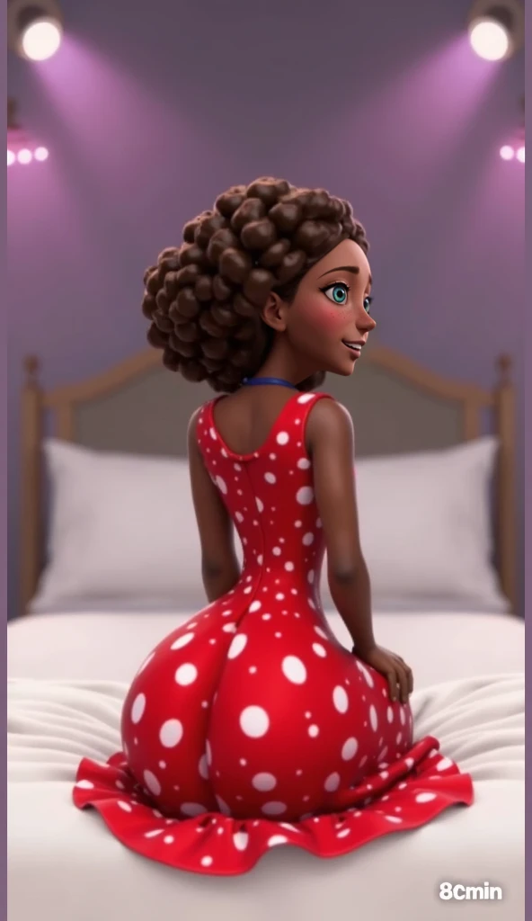 HD, dark skinned, young girl, age 8, humanoid, honey, black afro hair, (((afro hair))), Jackie Parris, ((((Jackie Parris)))), full body cgsociety, 3 d character art, full character body, detailed full body concept, stylized character, erotica, ((young girl, 1girl, age 8)), ((complex detailed background, bedroom, inside)), chubby, small, short, action pose, smiling, wearing teal bra and panties with socks, showing butt