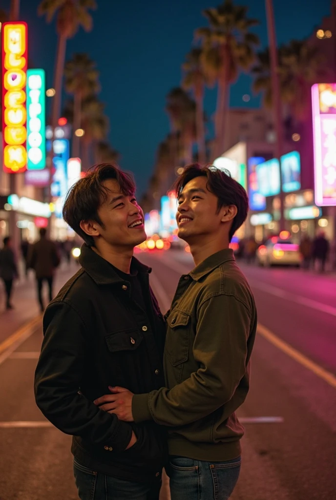 Realistic, highly detailed, Two boys, cute, korean, embrace, strong, Husky, bangs, muscle, sexy, white thong underwear, abs, topless, city