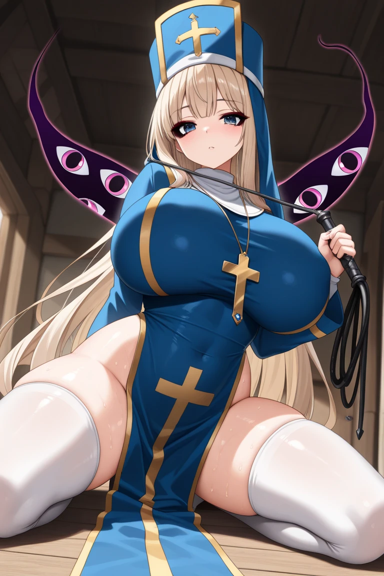 chapel, nun clothes, elf girl, blindfold, nipple piercing, gag, garter belt, sex with man, penis insertion, squirting　Feels good　Cramp　Ahegao Wet Crotch、Love juice、Sexy、Shaking legs、Semen overflows from the pussy Embarrassing I-shaped balance