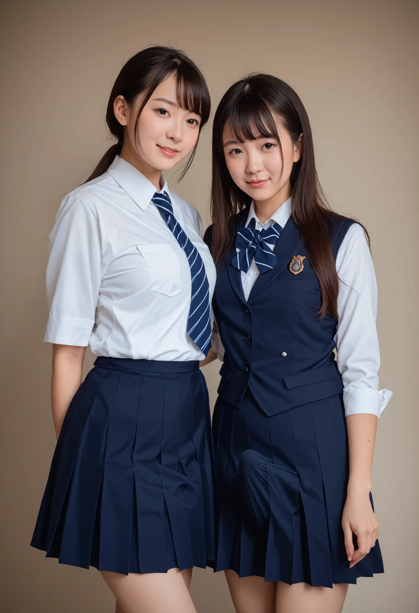 best quality,masterpiece,ultra high resolution,(photorealistic:1.4),raw photo,(Real skin feel:1.3),(film grain:1.3)A beautiful Japanese girl, スカートとニーハイソックスを履いているかわいい日本のアイドルPhoto of ( beautiful :1.1),ultra high resolution,Ultra Fine,,Photo of, JK uniform, Japanese School Uniforms, Japanese girls uniform, Dressed as a high school girl, Girls in Uniform, high school girl, girl in suit, Erection under clothes