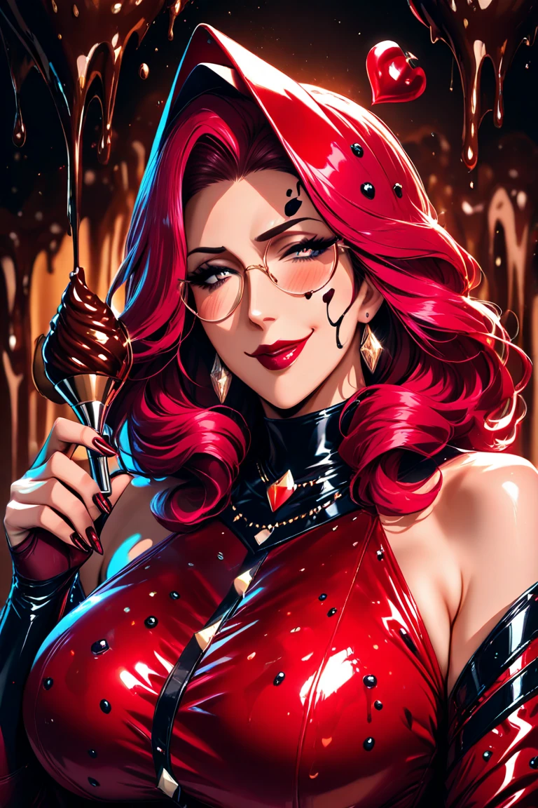 Hot busty devil queen playing with condom filled with hot sperm