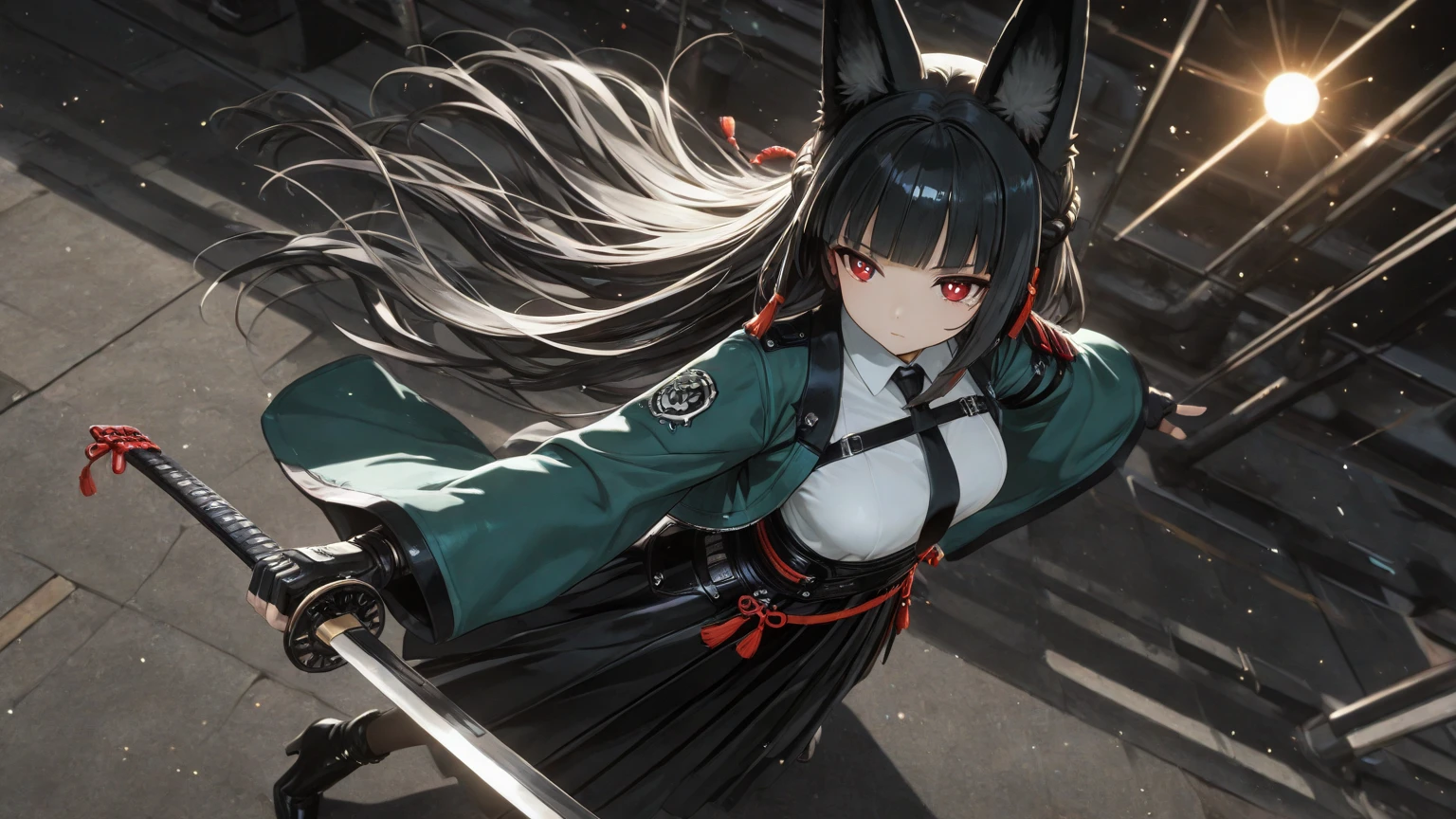 masterpiece, best quality,1girl, solo, weapon, letterboxed, sword, holding, holding weapon, holding sword