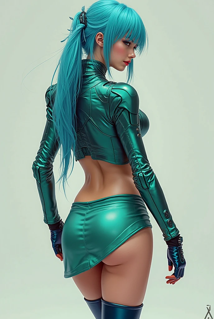 obra-prima, Ultra High Definition, maximum resolution, 8k, Bulma (Dragon Ball), jovem, sozinha, (corpo inteiro) magra, (identical to anime), quadris largos, coxas grossas, bunda grande, bunda empinada, rosto muito detalhado, olhos muito detalhados, delicate strokes, wear a micro short e mini blusa, natural lightting, sorriso malicioso , (back view)