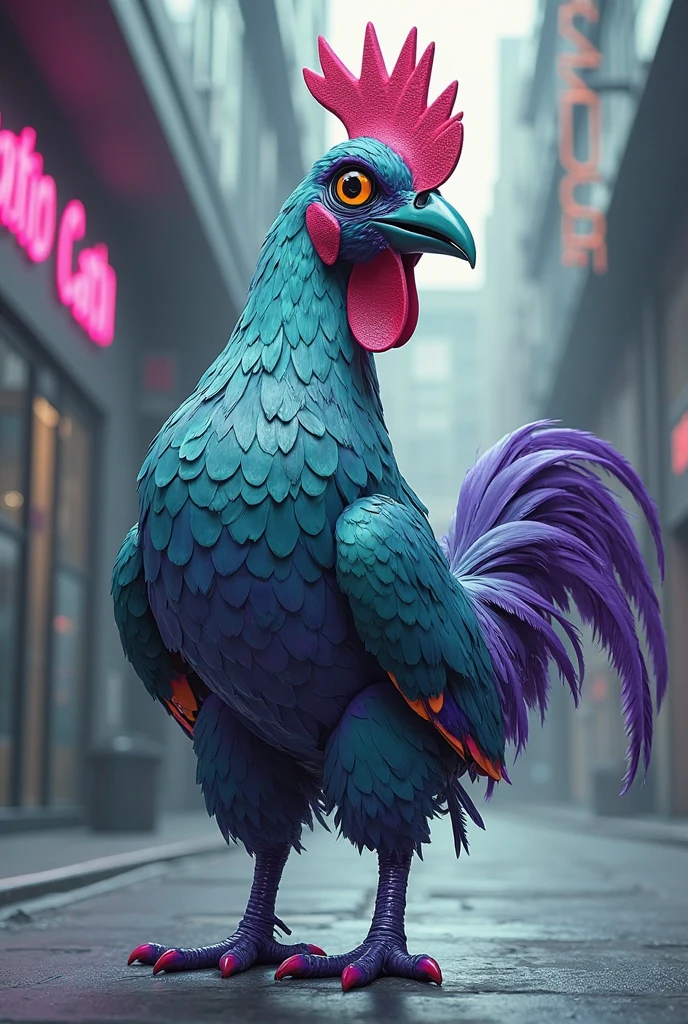 STYLE: kids illustration | SUBJECT: a playful prized black rooster | AESTHETIC: super kawaii, bold outlines | COLOR PALETTE: pastel | IN THE STYLE OF: Sanrio