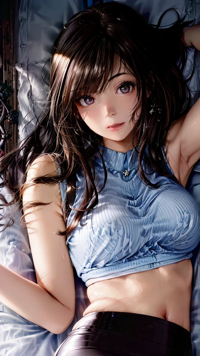 Super detailed、Particles of light:0.5、yukata、Beautiful cleavage、Sleeping lying on your back in bed、Beautiful Blue Eyeouth half open、Natural Texture、Lace shorts、Sticking out tongue、Dripping cloudy saliva、wet body with milk