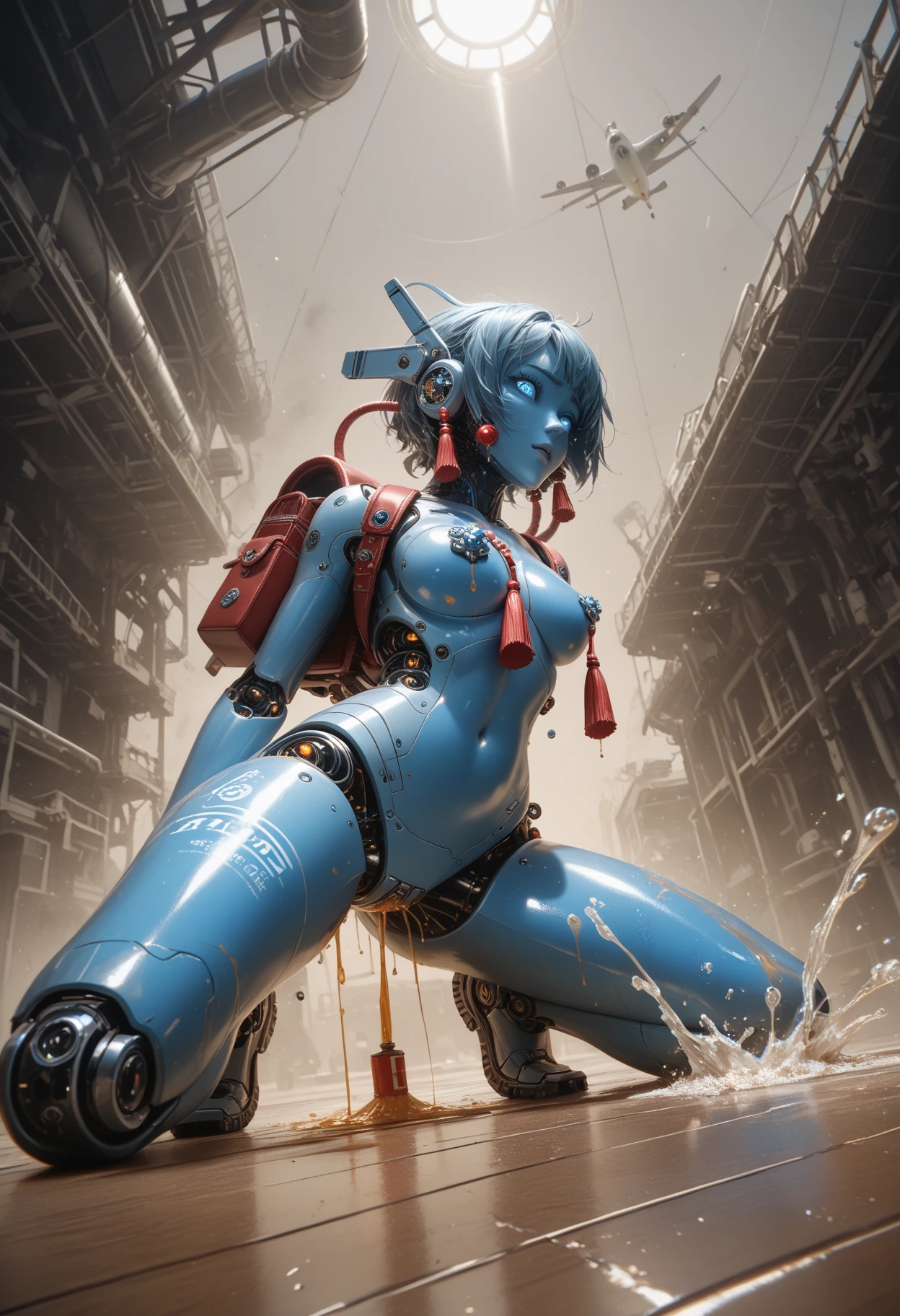 anime，steam，misty and hazy，in a cage，girl，slave prisoners，full body，kneel down，binding band，keep chest up and head up，masochistic mania，handcuffs，weating profusely, limb restraint，shark teeth，blue skin,fish gill，shed tears，wax droplets on the body，bleeding，sweating，bikini bra， yellow sweater ，large breasts，shorts ，red eyes ，red hair，short hair，dull hair，barefoot， green thong ，blush ，locket ，scoop neck，leg rings,，ankle shackles, chains，tongue nail, ear nail, navel nail，collared ，saliva，burning scars and scars on the body，spread legs，collar，opening on the clothes，Show muscles and abdominal muscles ，sexy muscles，blue muscles, abdominal muscles，good toes，good fingers，floor tiles，sharp toenails，Iron chains，seduction，art lines，