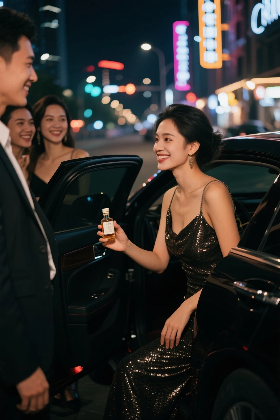 Car Photography、Popping champagne in a self-driving luxury car。The luxury car fills the screen.、4The stage is reflected on the screen。2 Sexy Beautiful Secretaries。