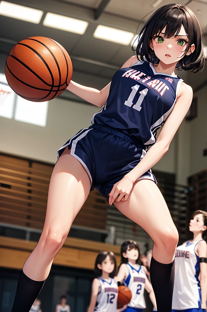 masterpiece, best quality,1girl,young girl,brown eyes,long hair,upset _facesmile,tan skin,(nice leg line:1.3),thin waist,huge breasts,
BREAK
Basketball shorts, sleeveless top, basketball shoes, headband, and wristband
BREAK
around crowd:1.1,depth of field,looking at viewer,from behind,full body