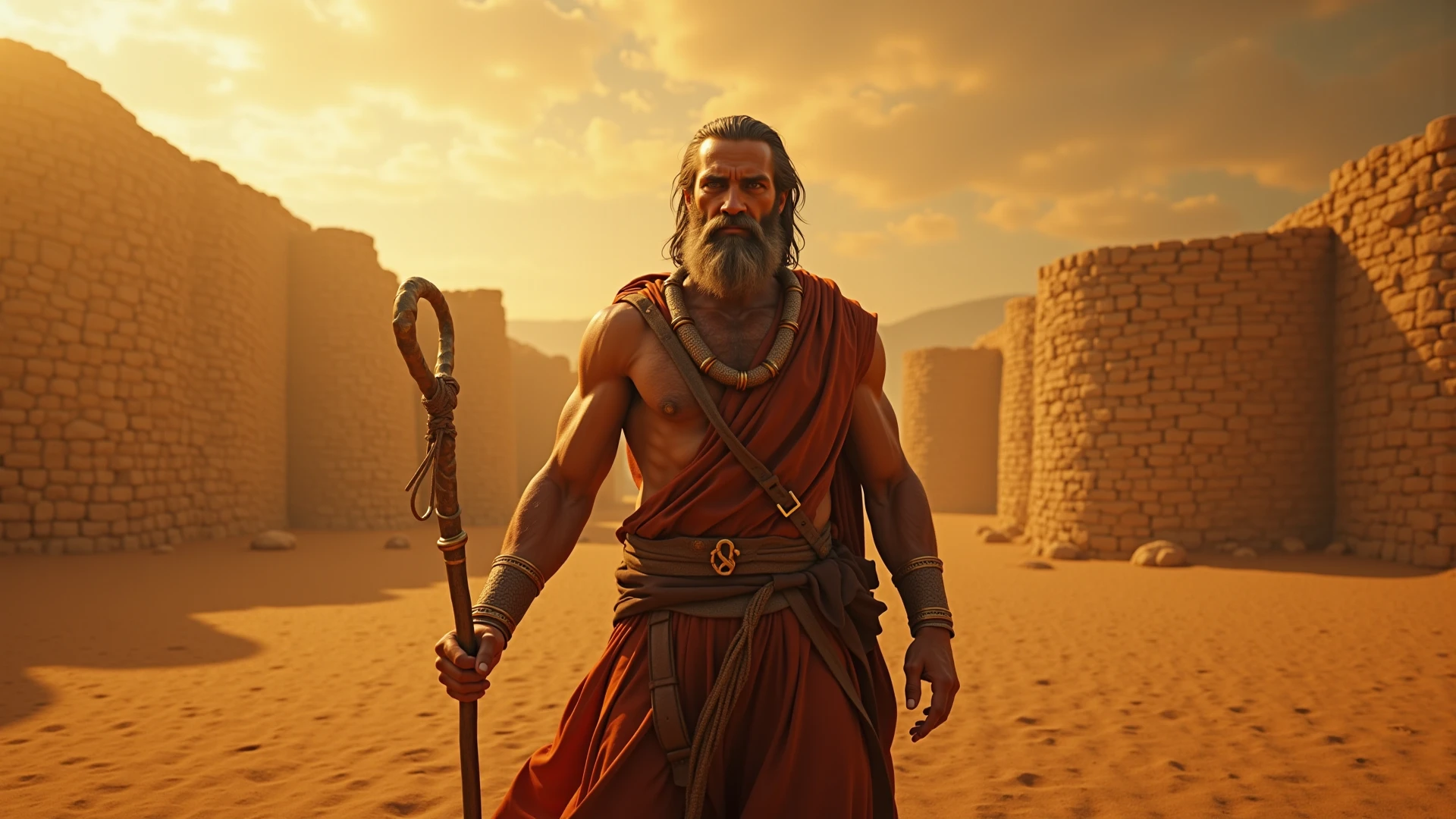 wise old man, showing full body, distant image, greek, carvings style, dark background, destroyed buildings, 8k, epic light and shadow, high contrast, 100 BC