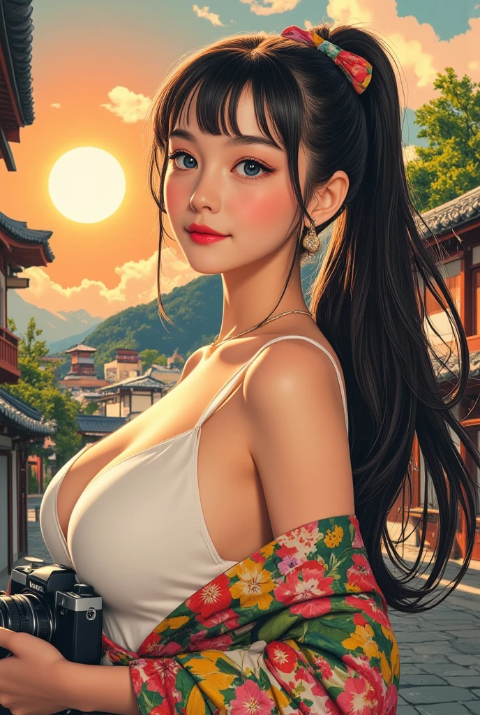 (10、raw photograph、最高品質、master-piece:1.2)、(Reality、real light:1.37)、1girl in、japan、25 years old、Female、(Deep at night)、Moon Night、Room、Night city view from window、studio light、face lights、photons mapping、Radio City、dark-brown hair、detailed face、Detailed Lips、Eye Details、More skin、二重まぶた、(big nipple:1.3)、(kimono、2000)、(Floral Kimono)、(Wearing a kimono)、(((No Brassiere)))、(((No panties.)))、exposed cleavage、exposed shoulders、Thigh exposure、(Cammel toe)、(Dark pubic hair:1.5)、perfectbody、oily shiny skin、(The body is wet with sweat.:1.2)、Smiling faces、((stand))、model pose、cowboy shot、Make eye contact with the camera.