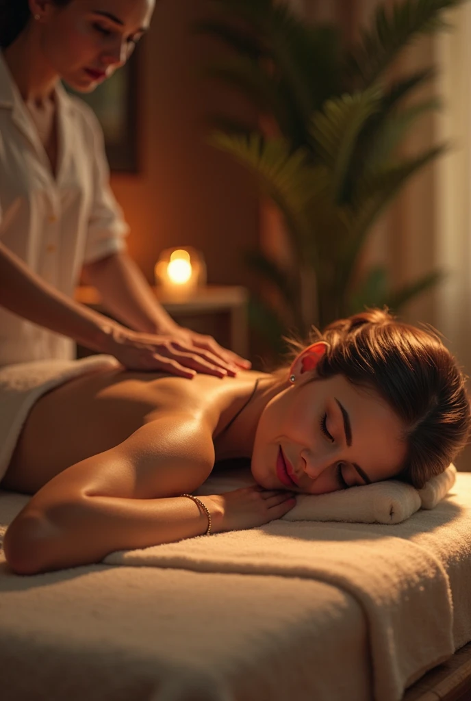 Woman receiving erotic massage, deitada, coberta, prazer sexual