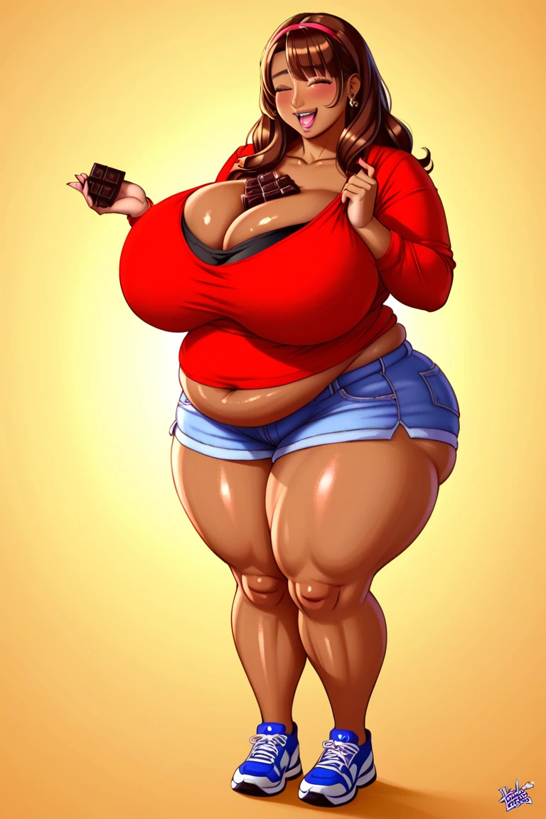 Cherry Jubilee, wearing sexy yellow bra and yellow panties, smug grin, massive fat belly, Cherry Jubilee Equestria Girls, full body, Standing, in the living room, Cherry Jubilee, cuerpo completo, high resolusion