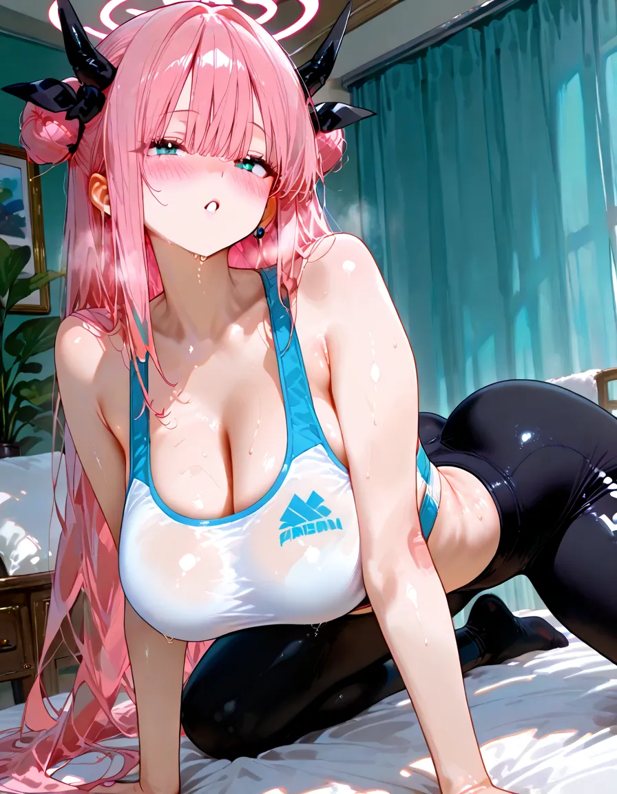 Masterpiece、最high quality、high quality、High definition、High resolution、High detail、Lens flare、Ray Tracing、high qualityのテクスチャー、high qualityの影、Beautiful details、Detailed explanation、Detailed texture、Realistic facial expression、Realistic and colorful、Slender、Cinematic Light、Side light、Sharp Focus、(1 Girl:1.3)、(Intricate details、Makeup、Pure Eros Face_v1:0.5)、(Details Beautiful delicate face、Detailed beautiful delicate eyes、Perfect Facial Proportions、Detailed skin、Charm)、Fancy Twin Tails、Beautiful bangs、(Two-tone gradient hair color)、slender、(Upturned beautiful breasts)、Dress shirt、Crop top、Removing the Sleeve、(Detailed crotch、Open crotch)、V-Cut、High Leg、Thong、Vibrator/rotor insertion、Thighs、mini skirt、Flip up、High slit、boots、Provocative attitude、Release your knees、(Leg spread)、(Raise your arms)、Low-angle composition、(Take a deep breath、Work on this image step by step)