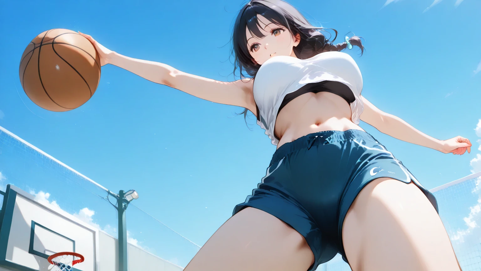 ShigureKancolle, single braid, hair flaps,((masterpiece)),((best quality)),((high resolution)), ((ultra-detailed)),old style school swimsuit, one-piece swimsuit, navy blue school swimsuit, landless swimsuit ,completely Iron collar, 1girl, Solo, disdain,disgust,blush, ((squatting)), ((arms behind head)), (spread legs wide),(from front),((concrete background)),in a cage,((caged)),prison,basement,perfect anatomy,barefoot,