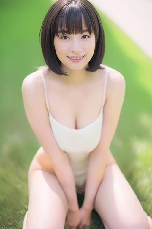 nsfw,One Girl、((Small Breasts)),((Completely naked))、Highest quality、Very delicate and beautiful、((Very short bangs))、((Bangs))、明るいつやのある茶色の髪のHighest quality、Very delicate and beautiful、((Very short bangs))、((blunt bangs))、Light shiny brown hair、The hair is light、((Short Bob))、Cute face、Young face、Cute like an idol、((The background is the schoolyard of a junior high school))、Are thin、Slim figure、Short、 body type、Embarrassed face、Thighs、Shooting from the side、smile、profile、Crouching、