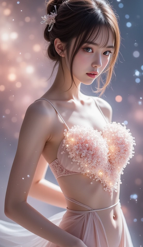 1 girl,skirt,new moon,whole body,, masterpiece,best quality,Super detailed,anatomically correct,((Best quality)), ((Masterpiece)), ((Realistic)),((4K resolution)), UHD ((( hips, breast)))