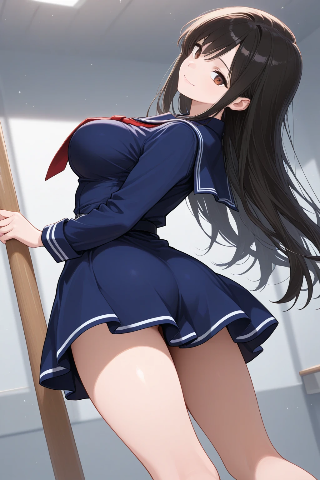 thick girl wearing a mini skirt ass pic looking at camera