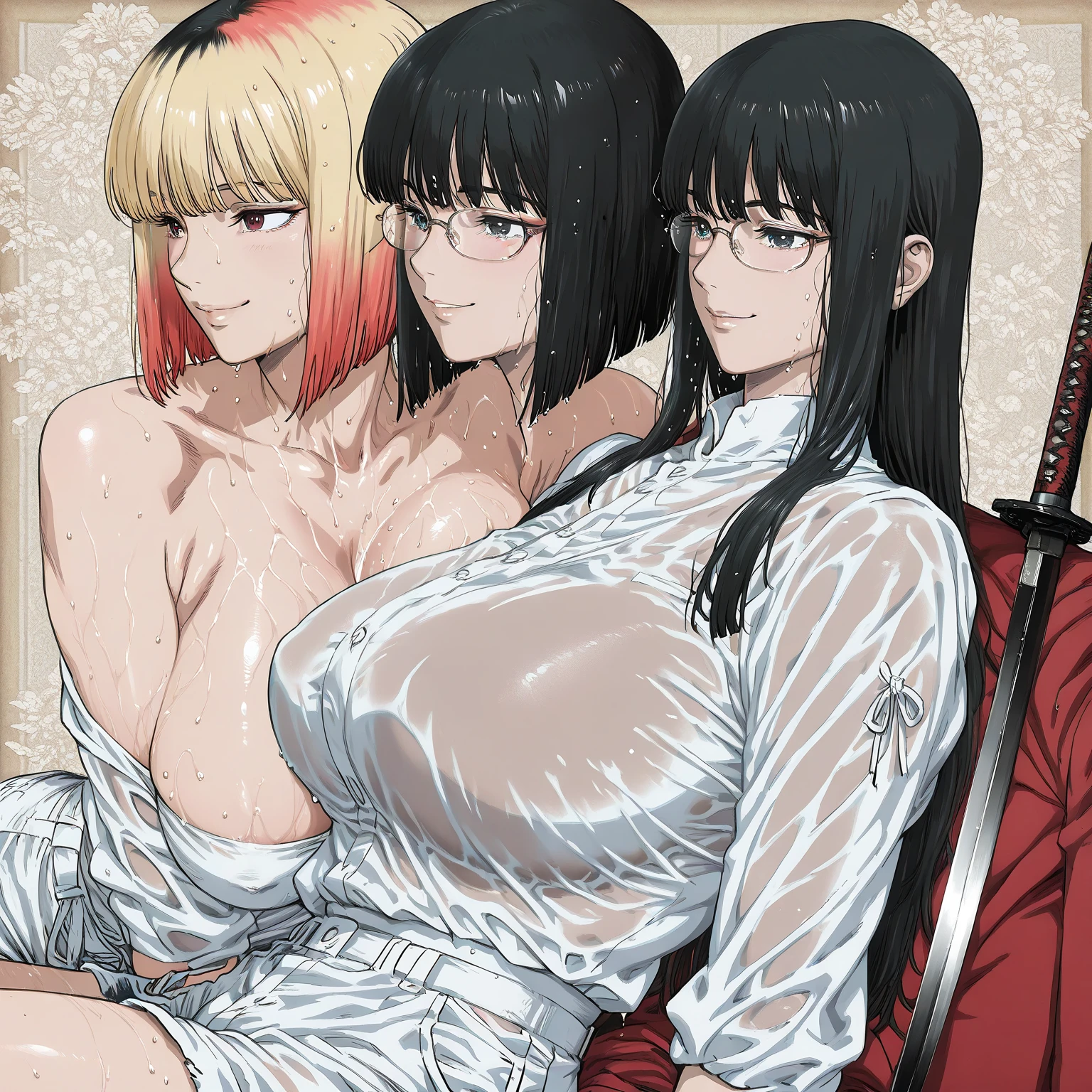 (masterpiece:1.2, highest quality), (realistic, photorealistic:1.4), （topless:1.8,full nude:1.8）,beautiful illustrations, (natural side lighting, movie lighting), 
looking at the viewer, （(2 girls:1.7)),((Black-haired beauty and blonde beauty)）, Japanese, perfect face, Cute symmetrical face, shiny skin, baby face, 
(long hair, straight hair, sideburns), flowing bangs, Idol&#39;s Breasts, seductive thighs, big ass), earrings, 
beautiful hair, beautiful face, fine and beautiful eyes, beautiful clavicle, beautiful body, beautiful breasts, beautiful thighs, beautiful feet, beautiful fingers,  toes)), perfect body beauty:1.4、8 heads and bodies,
(beautiful scenery), evening, (cafe shop), Are standing, (nice smile, Upper grade), 