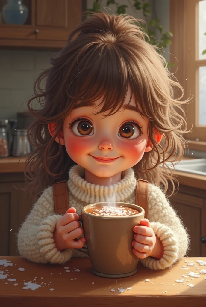 (Pixar 1.25 style) Portrait of a happy little girl having breakfast