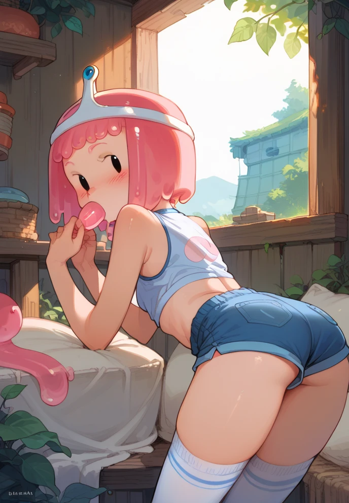 Sunni Gummi, bear, anthro, girl, young, blue eyes, detailed body fur, looking at you, red nose, clear yellow body fur, small breasts, clear pink hair, detailed face, detailed eyes, detailed body, perfect lighting, perfect shadows, perfect eyes, perfect hair, perfect face, gorgeous body, detailed hands, glistering body, shiny body, spectacular effect, ((pink sports bra)), beach, clear sky, straddle view, down angle, sexy pose, small penis, testicles , cum covered, (penis masturbating), pleasure face, orgasm, (anal sex), panties aside