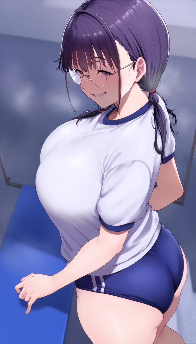 masterpiece, best quality, ultra-detailed, Potrait of beautiful , (chubby) (muscular), (plump), (sexly), (cleavage), ((tomboy)), (アニメ), (Breasts), (Plump), ((very short hair)), ((Uzaki Hana)), (overweight), (Gray Hair) (Wearing white clothes), ((Saggy breasts)), (blue eyes), (Short Hair), (blue eyes), ((thick)), (Tank top), (fullbody)