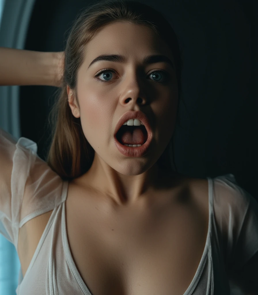 selfie, extreme close up photo, hourglass figure, swooping , seducing in a changing room, French braid hair, choker, horrified expression, screaming, pale skin, looking at viewer, , (cinematic:1.3), intricate details, (ArtStation:1.2)


