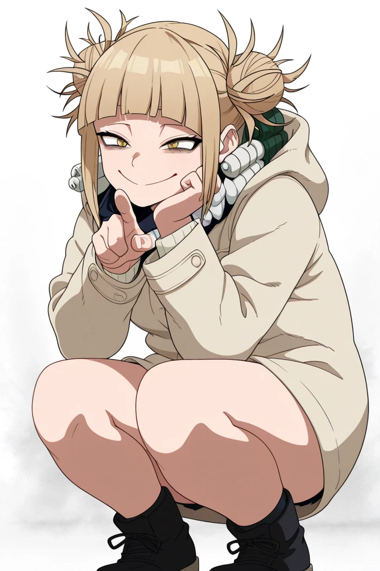 toga from my hero academia, full body jumping, happy face, cute face.