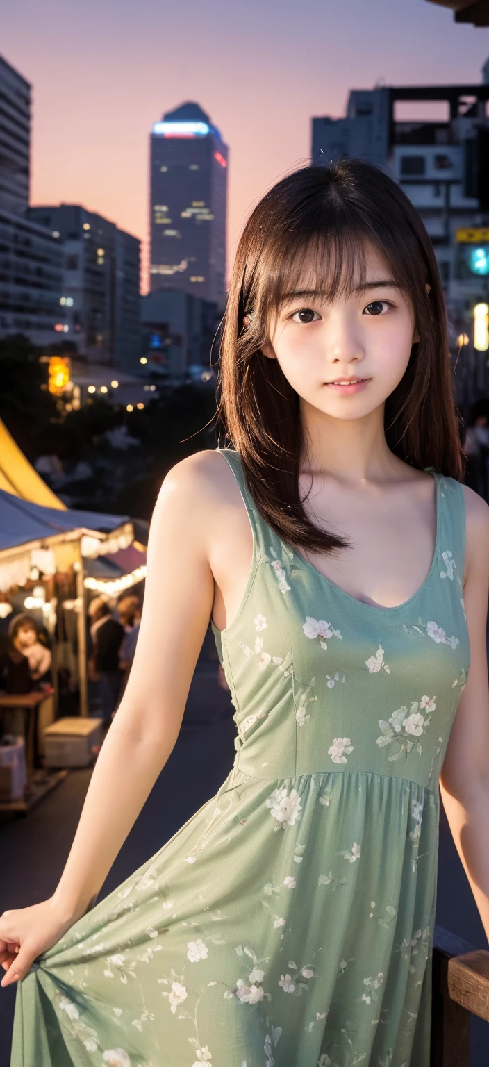 studio light, depth of field, slender, cute face, smile, beautiful detail eyes, 16 years old Japan person, cute, short bob, park, cami dress, all fours