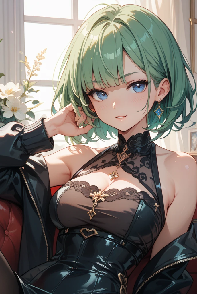 castlevaniatera, castlevaniatera, (green eyes:1.5), blonde hair, short hair, parted bangs, lipstick, red lipstick,
BREAK shirt, long sleeves, brooch, clothes around waist, black shirt, collar, corset,
BREAK looking at viewer, upper body, full body,
BREAK outdoors, night, sky,
BREAK (masterpiece:1.2), best quality, high resolution, unity 8k wallpaper, (illustration:0.8), (beautiful detailed eyes:1.6), extremely detailed face, perfect lighting, extremely detailed CG, (perfect hands, perfect anatomy),big breasts ,green diamond earrings 