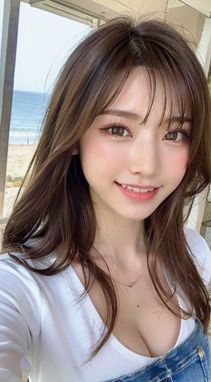 seed;2372725988,((Full Body Angle))、((Front hair:1.3))、((Highest quality, 8k, masterpiece: 1.3)), concentrated: 1.2, Cute 1,Nipples erect、 Perfect beauty: 1.4,Summer off-the-shoulder cropped T-shirt、Letter Print、Shorts: 1.2,Long sleeve、Randall Color、comics&Text Graphics、Black ruffle-trimmed drawstring zip blouse,1.1, Highly detailed face and skin textures, Fine grain, double eyelid, whitening skin, ,Highest quality,Ultra-high resolution,you,1 person,alone,_Shiny_skin,Iris,necklace,((brown_length_Wavy_hair)),(lips)),eyelash,Front hair,deal with,compensate,Shiny,pore,skin,Large Breasts、((Smile))、Walking in the park、Selfie、((close-up))