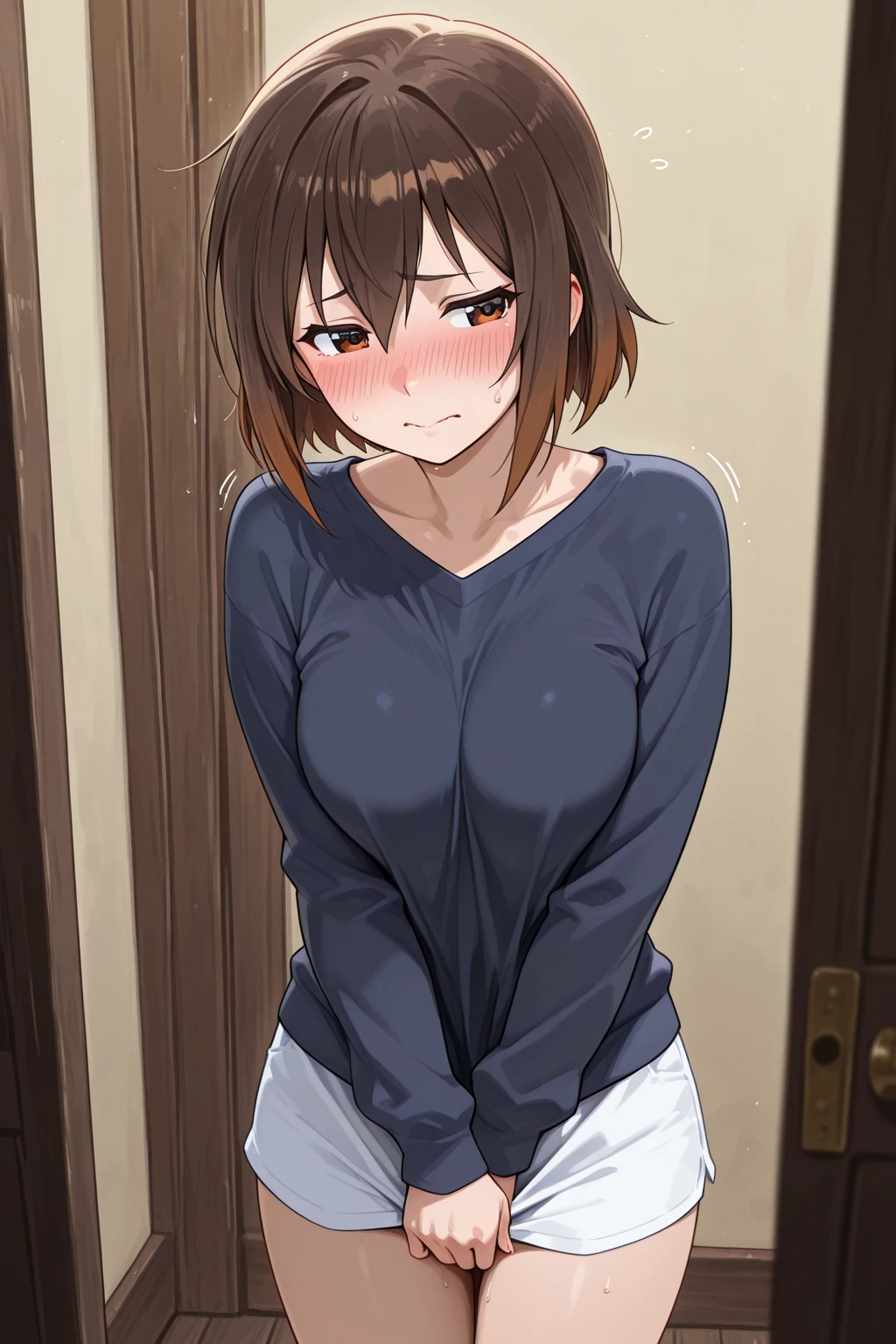 nsfw,((Beautiful nipples))、Highest quality、Very delicate and beautiful、I、((12 years old ))、Japanese Girl、Primary school students、((Very short bangs))、((Bangs))、Brown Hair、Short Bob、Cute face、Cute like an idol、Yellow Eyes、Are thin、Slim figure、Bright room、Daytime、Sweating eyes、Embarrassed face、Open your mouth、Are standing、In the middle of having your underwear removed by someone else、