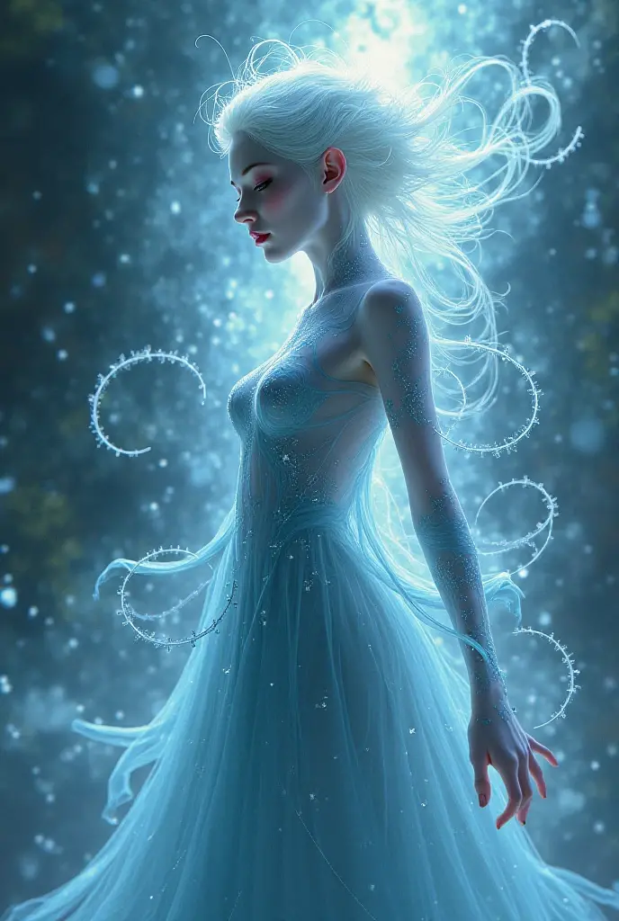 Water Spirit。Windine。Holy Water Manifestation。translucent。Spirit Body。Young。Pure。