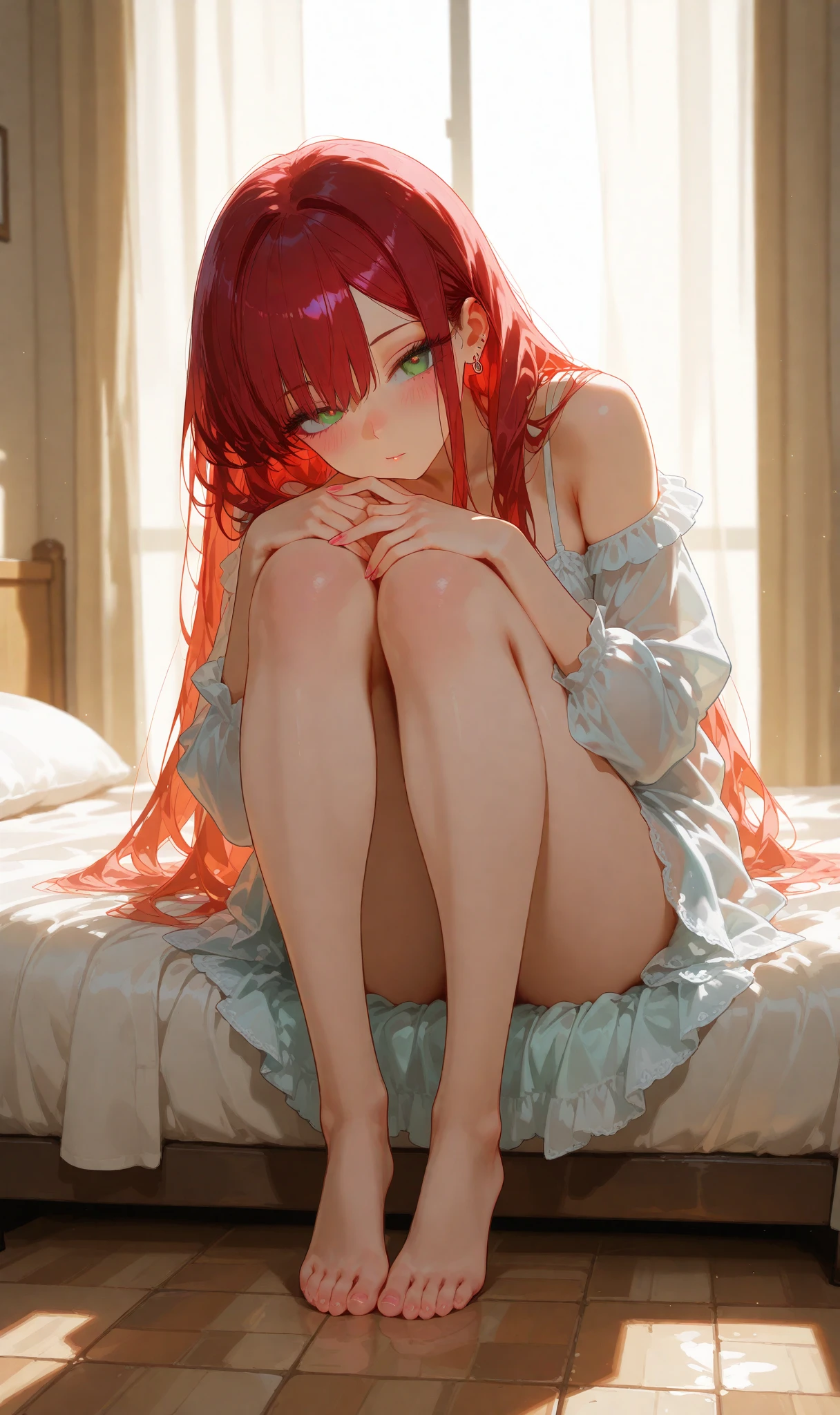 A girl who has had a huge amount of semen ejaculated into her vagina lies on her back with her legs spread and in a daze, A girl who has had a huge amount of 精液 ejaculated into her vagina lies on her back with her legs spread and in a daze, girls have childlike figures, Small and cute, Young, younger, Very young, Very long hair, Hair tied in a ponytail, Adorable features, Sweet and slightly curly, feathered headdress, see-through, Light red hair, Ruby-like eyes, A large amount of semen overflows from the vagina, Blood flowing from the vagina due to defloration, In tears and in a daze