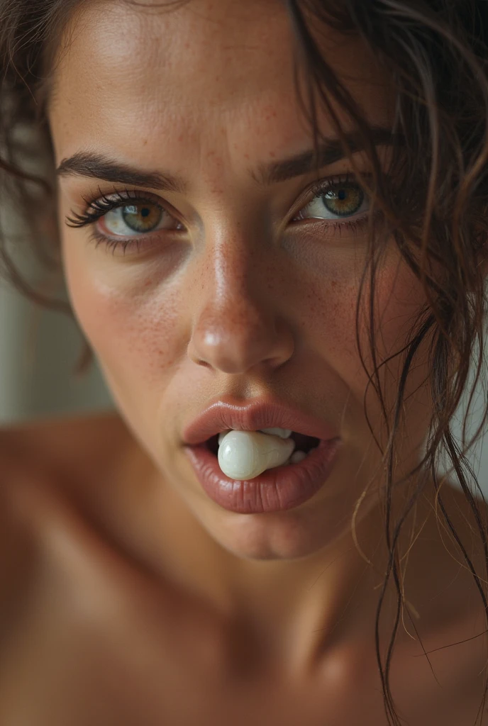 Naked girl with big tits with penis in her mouth