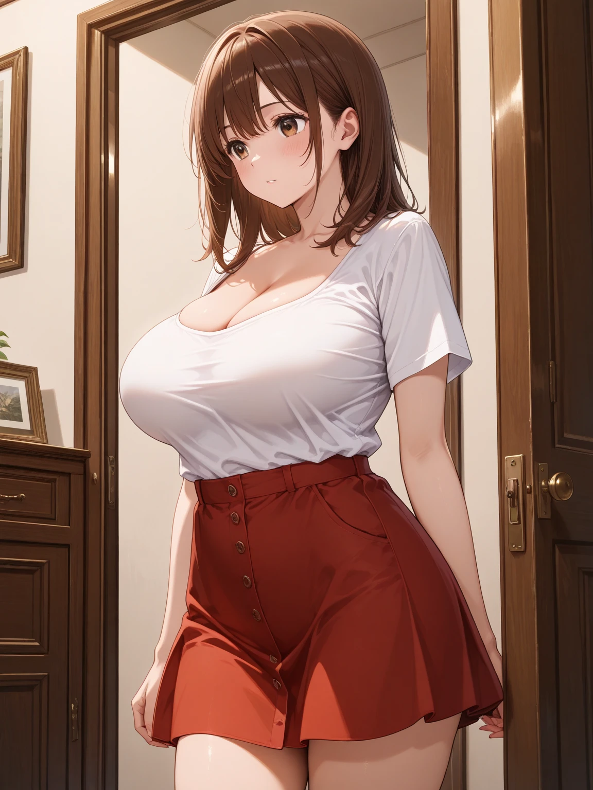 1 girl, beautiful dark brown hair hair, Brazilian-Italian girl, breast expansion, huge breasts