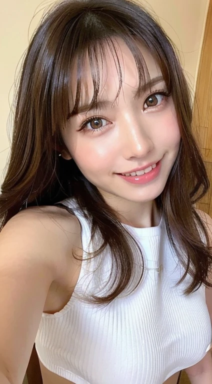 Pale face and eyes:1.3、細いPale face and eyes:1.3, blue eyes:1.3、{RAW shooting、4k, 8k, Highest quality}, {{Masterpiece}}, {Very delicate and beautiful}, Outstanding light and shadow, Home、Highly detailed wallpaper, Sunny and bright sunlight, whole body, whole body、 1 girl、1 girl, , blush:1.2、Shaggy light brown long hair:1.5, Strong sunlight, Delicate Hair,Realistic skin texture, BCup Breast、valley, Fresh, Young Skin, Visible wrinkles on the skin., Broad shoulders:1.4, ((A strong light shines on your face:1.5)), Take dynamic poses:1.5, necklace、ring、Earrings、Toothy smile:1,5、Smiling teeth:1.5, Ray Tracing、One girl, Beautiful woman with slim abdominal muscles: 1.3, (light brown long hair, BCup Breast: 1.2), Oversized tank top: 1.2, Very delicate face, Delicate eyes, double eyelid, Toothy smile, Toothy smile、Home