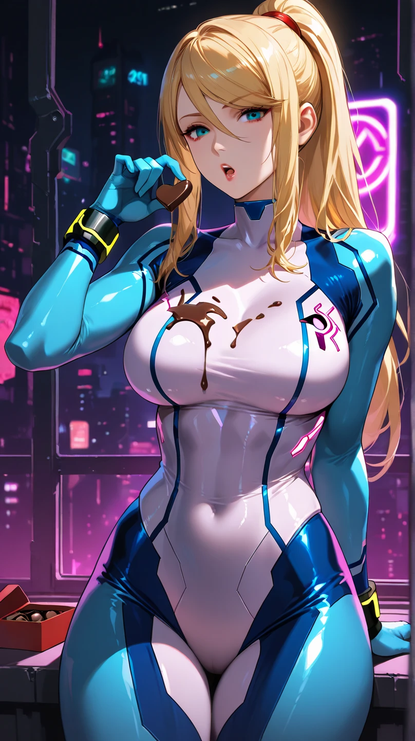Big woman wearing tentacles dripping hot water、evil smile、Shiny tentacles 、cyberpunked、Metroid Suit、The long-haired