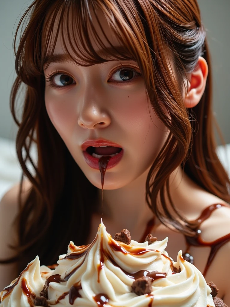 (best quality:1.2), masterpiece, Realistic, Ultra-high resolution, (((a beautiful Japanese idol 12 years old woman:1.2))), ((Gaunt:1.3)), (((Very flat chest:1.4))), ((Baby Face)), villainess, ((arms up)), (show me your armpit:1.2), ((tip of sausage touches her armpit:1.4)), (((She has condensed milk poured all over her body:1.2))), ((Armpits are wet and shiny with sweat)), She has skin that sweats easily Soaking wet, Sweaty, ((I can see my pores:1.4)), ((Painful expression)), ((Put a very long sausage in your mouth:1.3)), ( chamber, prison:1.5)