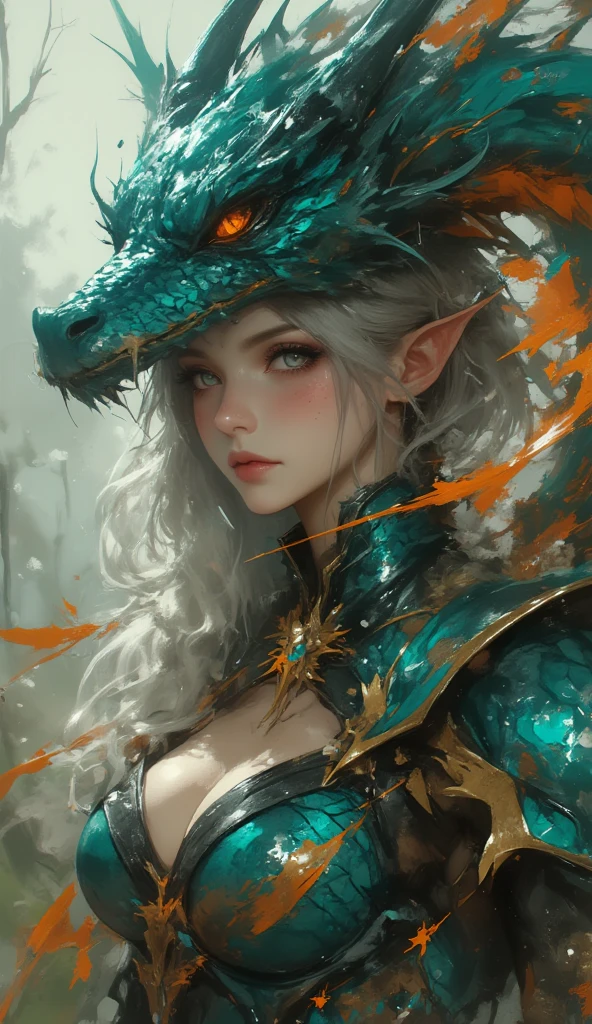 (best quality,4k,8k,highres,masterpiece:1.2), ultra-detailed, realistic, naked sexy dragon woman with green glittering scales, skin is glittering emerald green scales, medium length wavy green hair with blonde highlights, very playful but mischievous smile, huge tits, gigantic breasts, naked, nude, detailed crotch, detailed vulva, detailed pussy, sexy pose, spread legs, spread pussy lips, playful, bi-coloured eyes, heterochromia, lustful
