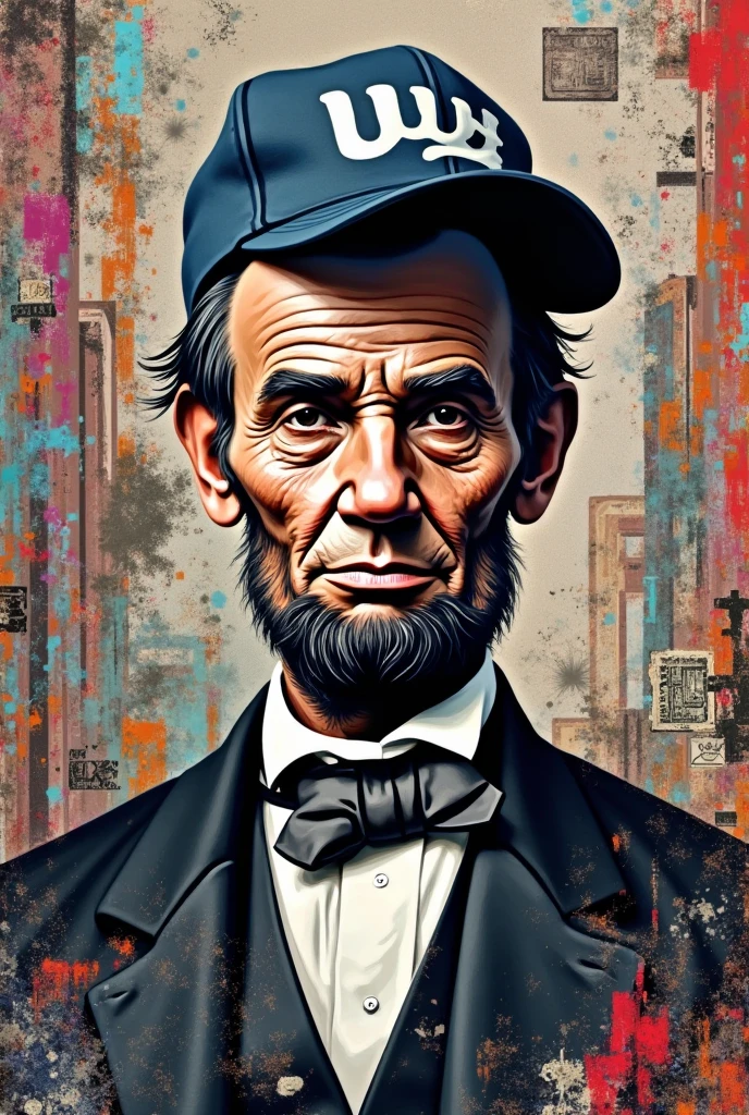 comic book drawing of Abraham Lincoln wearing a mad_colorful_mosaic suit and mad_colorful_mosaic top hat, black vest <lora:Colorful_Mosaic_SDXL:0.8>