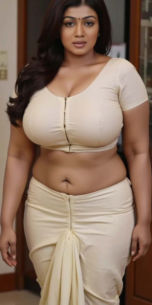 ((best quality)), ((masterpiece)), (detailed), perfect face, araffe woman in a long dark green shirt and white denim skirt walking in black room , thicc, wavy short hair , she has a jiggly fat round belly, bbwchan, wearing tight simple clothes, skinny waist and thick hips, widest hips, her belly is fat and round, soft curvy shape, hyperrealistic full figure, wearing a cute top, wide hips, wearing 10 bracelet , wearing huge diamond necklace
