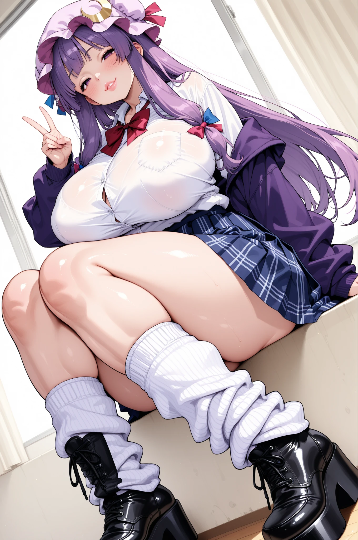 high school girl、younger sister、teenager、Under the skirt、Voluptuous body、Plump thighs、Twin tails、Best image quality、High resolution、masterpiece、super high quality、Spread your legs 、Striped bra、Striped panties、とてもBig Ass、Blushing、4K quality、Sailor suit、Big Ass、Zoom in on the lower body、Wearing black pantyhose、Pubic hair growth、Shooting from below、Blushed、Big Breasts、Embarrassed face
