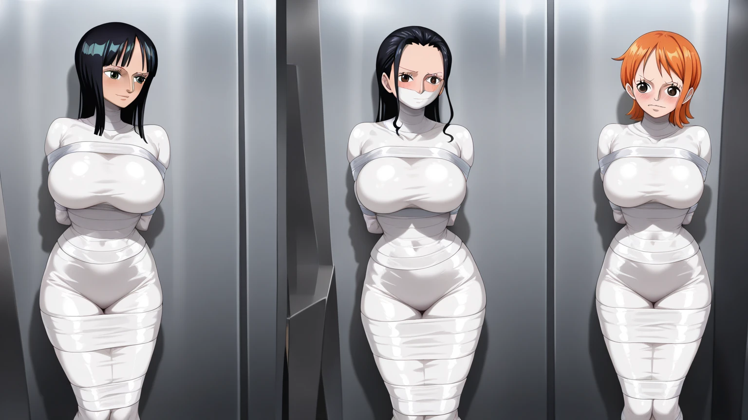 masterpiece, 1 girl々, One person々in,1 teenager々, shortカット, , Makoto "Queen" Niijima (Makoto Niijima) - Persona busty, Mature Woman,Sharp eyes, Black Hair,short,Lilac eyes, Empty Eyes LoRA / Hollow / Hypnotic suggestion,Collapse on the bed,Red Bet,Thick thighs, Hypnotic Pendulum,Hypnotic state,Hypnotic stateの目,squint,Sweaty,Stuffy stuffiness,全身Sweaty,You can see the valley,Stuffy stuffiness,Steamed,  (Huge breasts:1.4),Heart Nipple Sticker,紫rope Mummification,Mummification,Full body restraint,紫tape Mummification,Ball gag